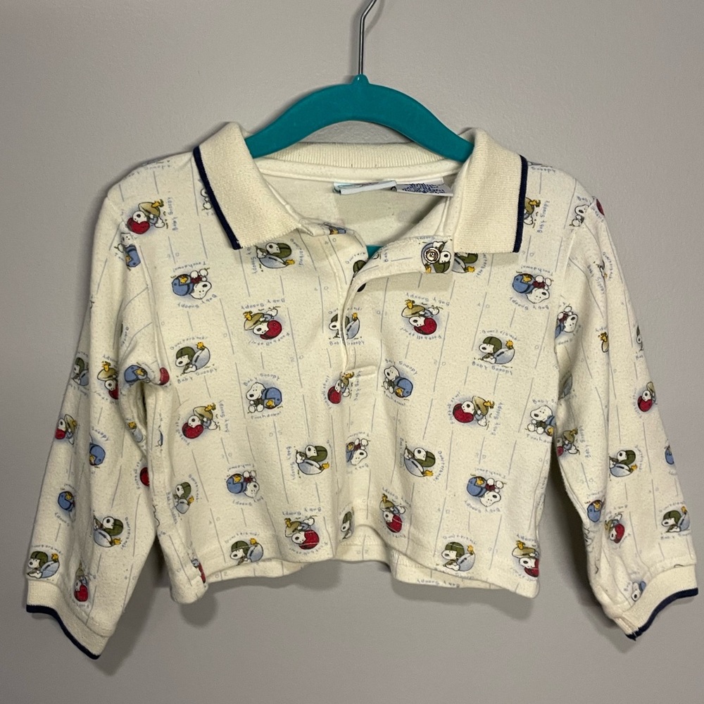 Vintage 90s Baby Snoopy Long Sleeve Polo Cream Dog pattern 18m Infant Shirt